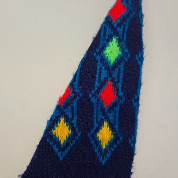 Vintage Jester Winter Stocking Cap Beanie Geometric Navy Yellow Red Green 22" L - Picture 6 of 9